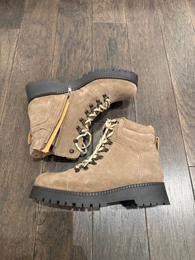 Suede Lace-Up Hiking Boots in Taupe